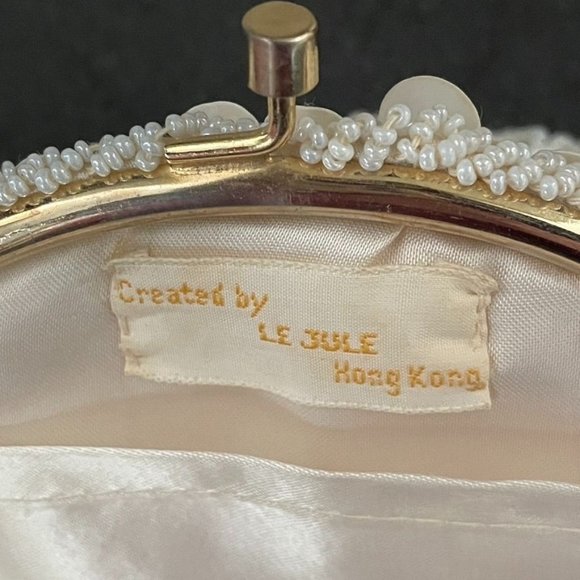 Antique white beaded sequin & pearl evening purse Le Jule - Picture 5 of 16